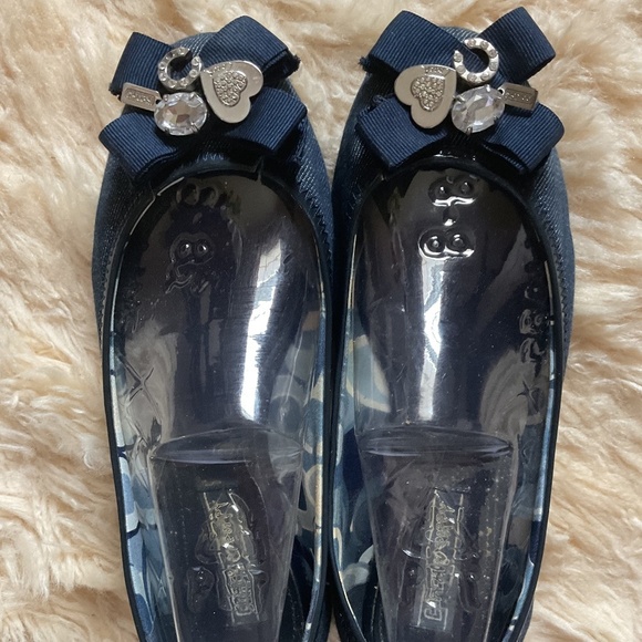 COACH BLUE DENIM TEXTILE BOW COACH DECOR BALLERINA FLAT SIZE US 8.5 - Picture 1 of 13